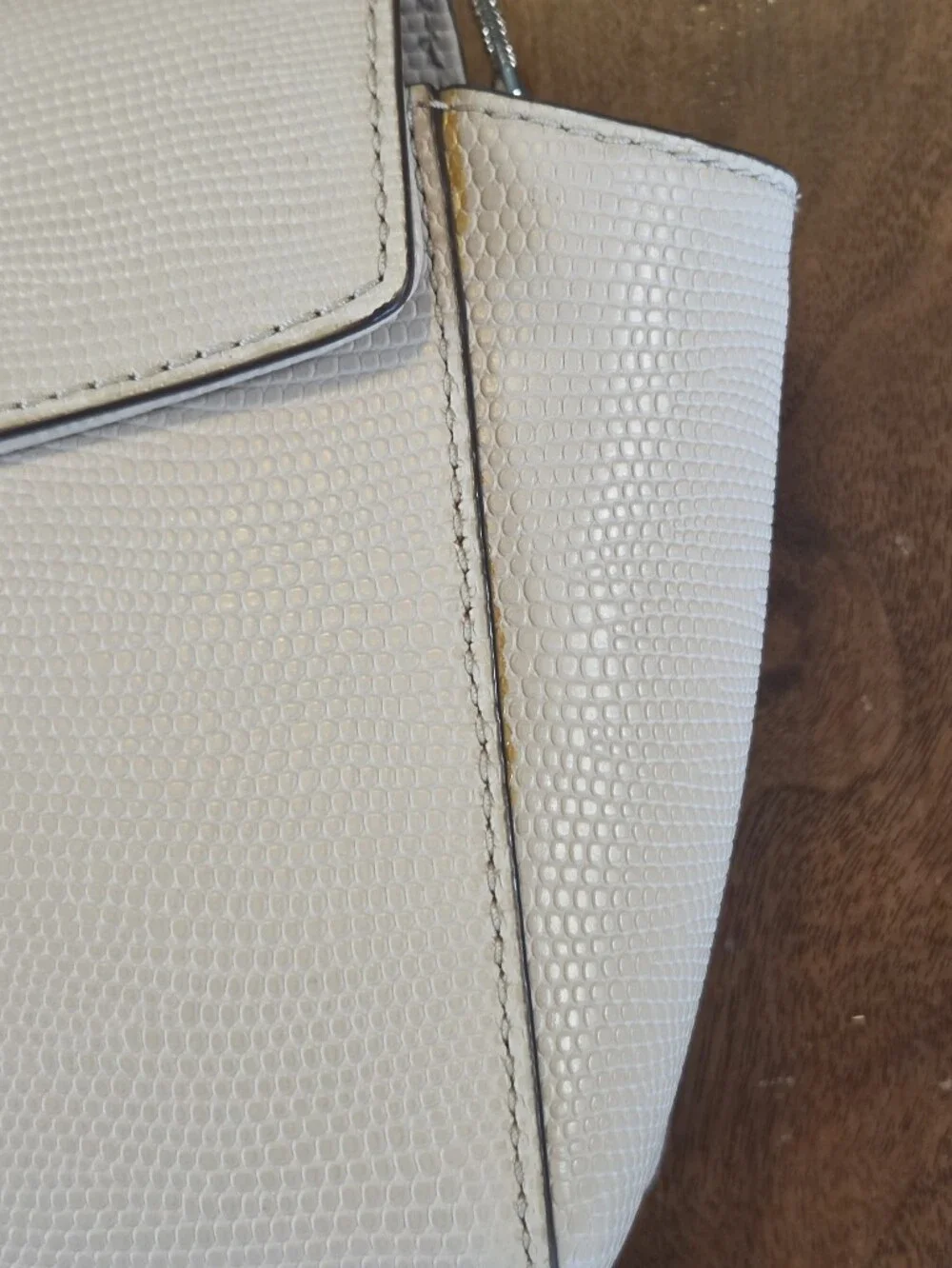Kate Spade Cream Off White Saffiano Leather Flap Crossbody Purse Silver Chain